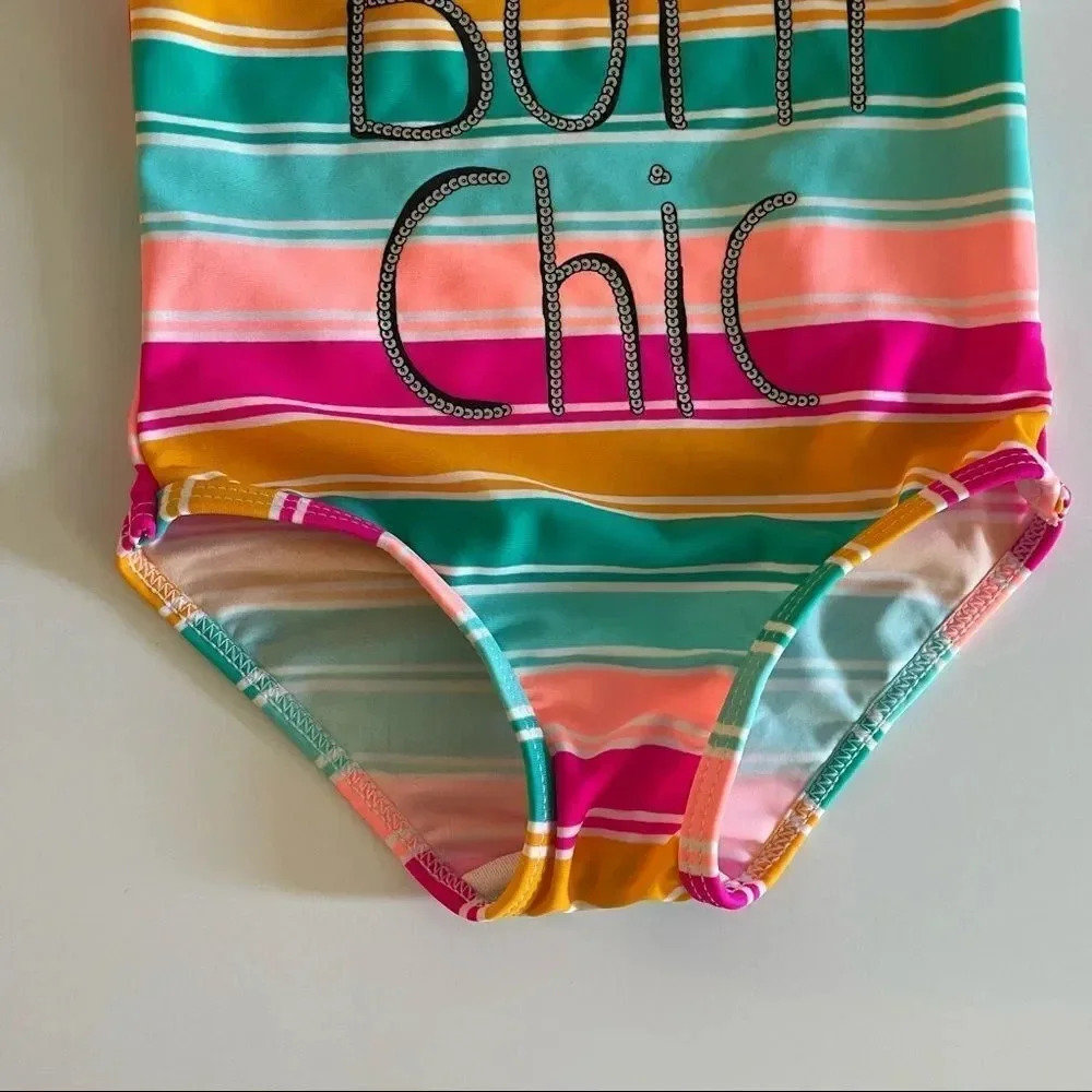 Koala Kids multi color bathing suit w/ “Born Chic” wording - Picture 6 of 10